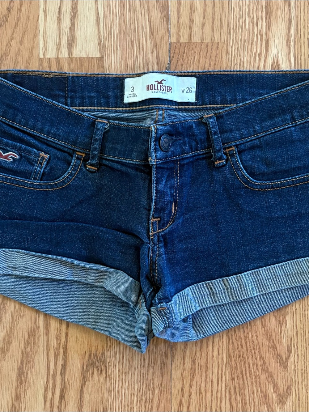 Hollister Dark Blue Rolled Cuff Denim Shorts